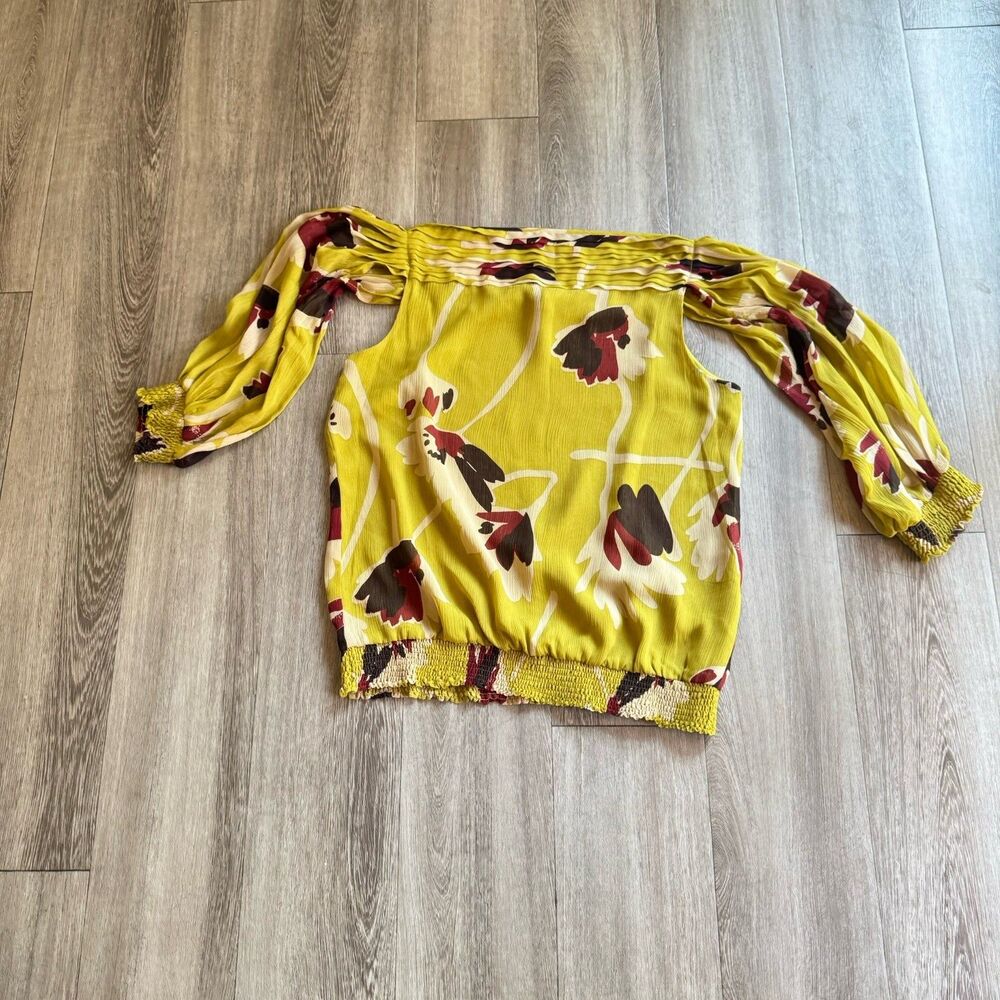 VERTIGO Paris Floral Blouse Sz XS Women's Boho Chic Green Brown Nude - Picture 9 of 12